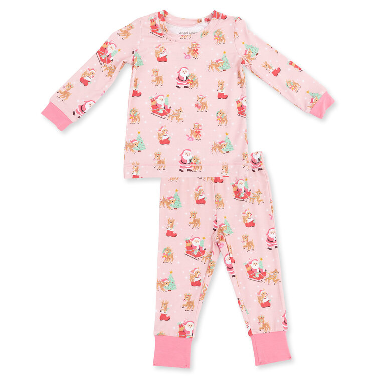 Angel Dear Vintage Reindeer & Santa Pink LS Loungewear Set