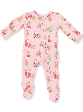 Angel Dear Pink Vintage Reindeer & Santa 2 Way Zipper Footie