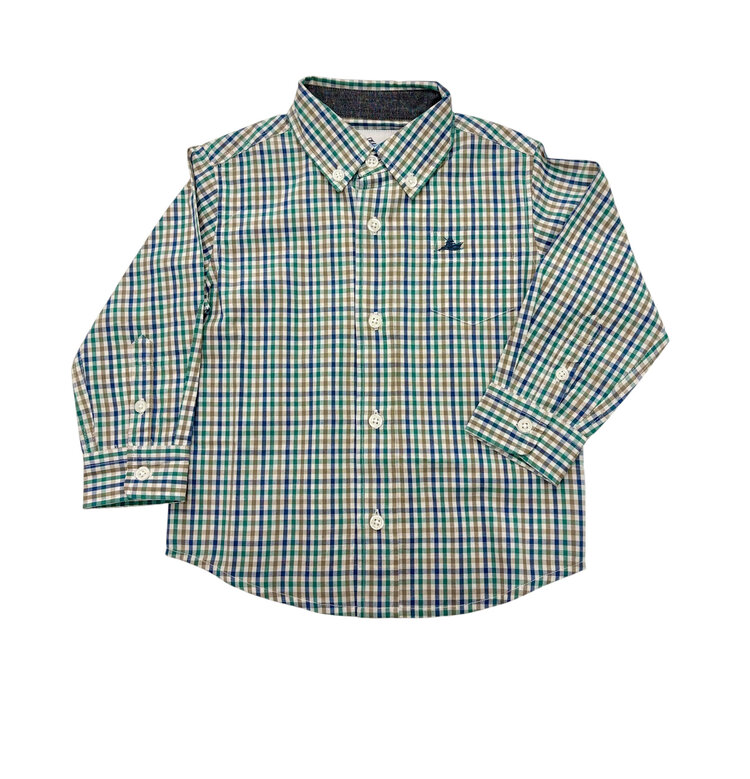 SouthBound Blue/Green/Khaki Plaid LS Dress Shirt