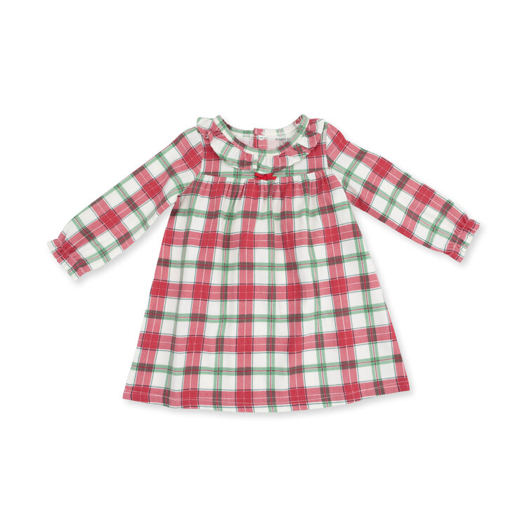 Angel Dear Holiday Plaid LS Gown w/Ruffle Collar
