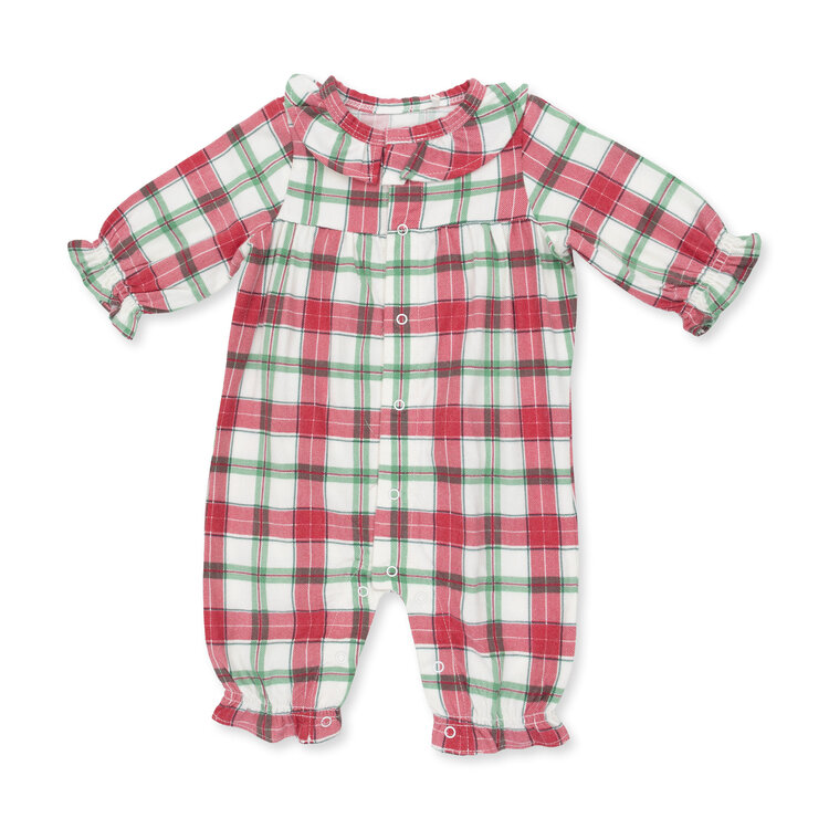 Angel Dear Holiday Plaid LS Ruffle Romper