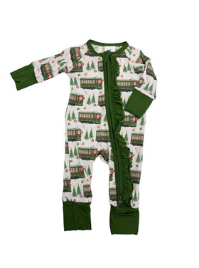 Delta Jax Street Car Christmas Zip Up Ruffle Romper