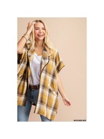 Olive and Leaf Plaid w/ Suede Trim Poncho