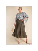 Olive and Leaf Deep Side Slit A-Line Skirt w/ Pockets