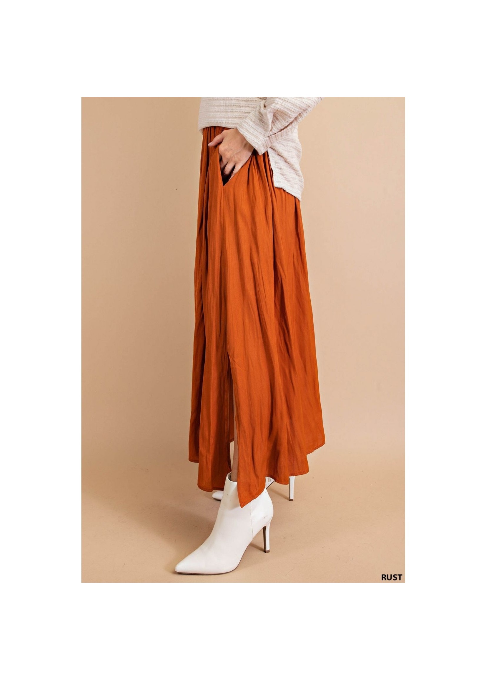 Olive and Leaf Deep Side Slit A-Line Skirt w/ Pockets
