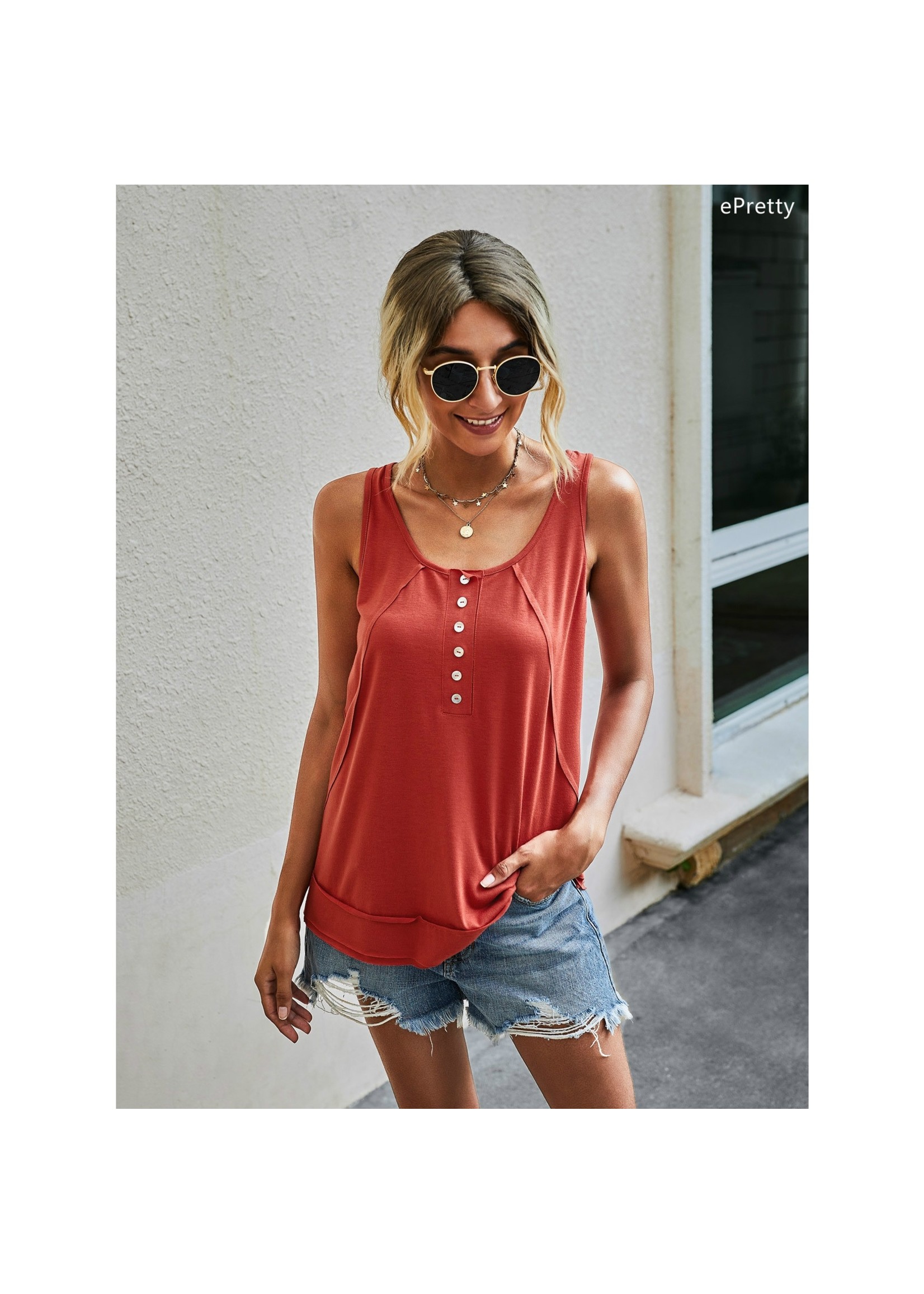 ePretty Button Henley Tank Top