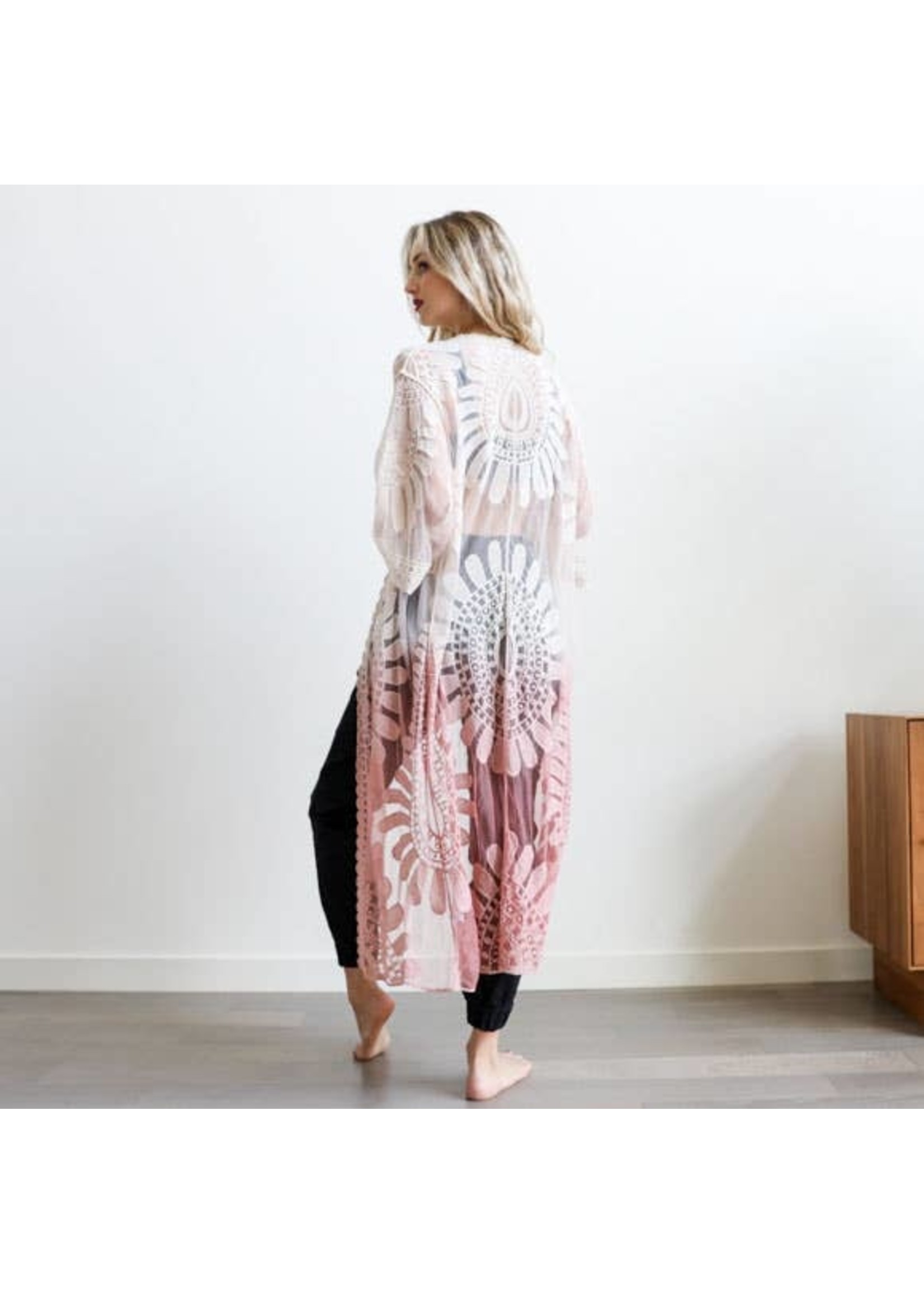 Leto Accessories Ombre Dip Dye Lace Kimono
