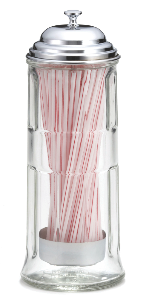 Tablecraft Glass Straw Dispenser, 4" x 4" x 11-1/4"
