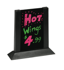 Tablecraft Two View Wood Table Tent w/ Wet Erase Board, Black Frame, 4" x  6"