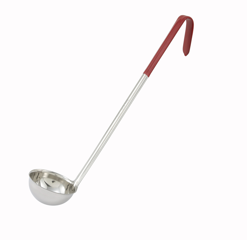 Winco Ladle, S/S, One-Piece, 2 oz, Red Hdl