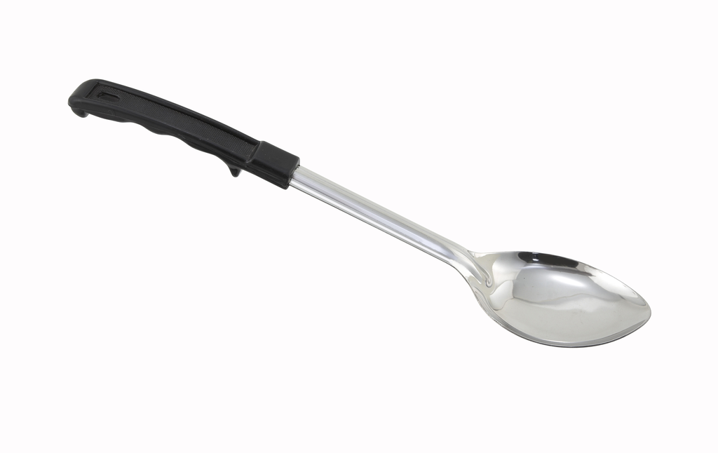 Winco Basting Spoon, S/S, Solid, Black Handle, Stop Hook, 11"