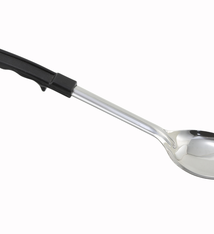 Winco Basting Spoon, S/S, Solid, Black Handle, Stop Hook, 15"
