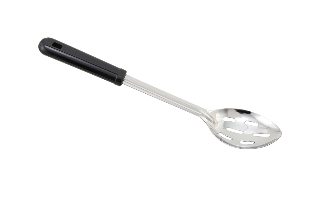 Winco Basting Spoon, S/S, Slotted, Black Handle, 11"