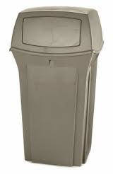 Rubbermaid Trash Container, 35 Gallon, Beige