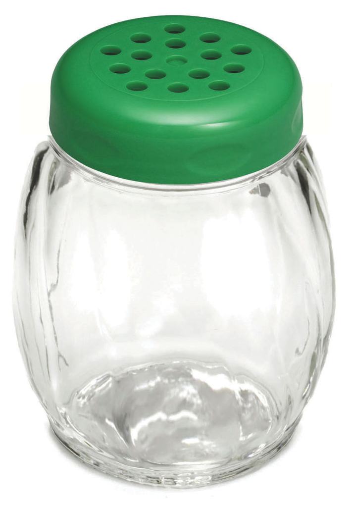 Tablecraft Glass Shaker, Perforated Plastic Top, Green 6 oz