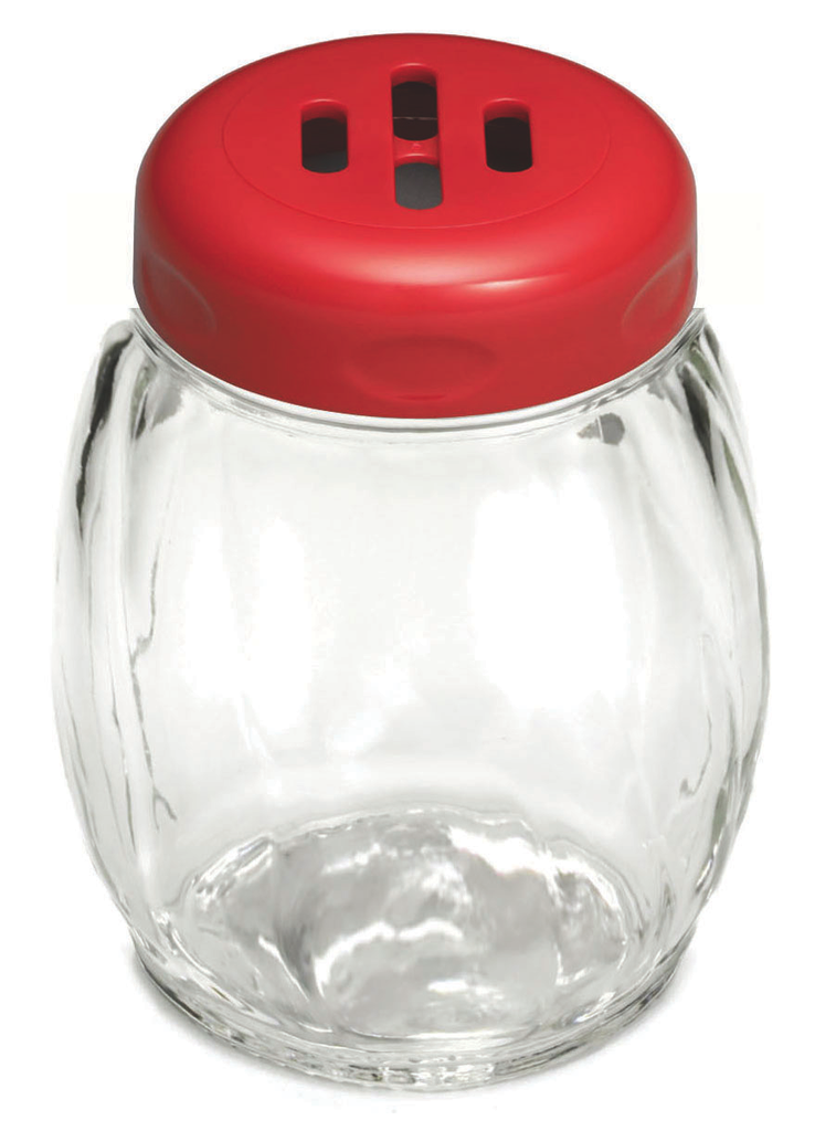 Tablecraft Glass Shaker, Slotted Plastic Top, Red, 6 oz