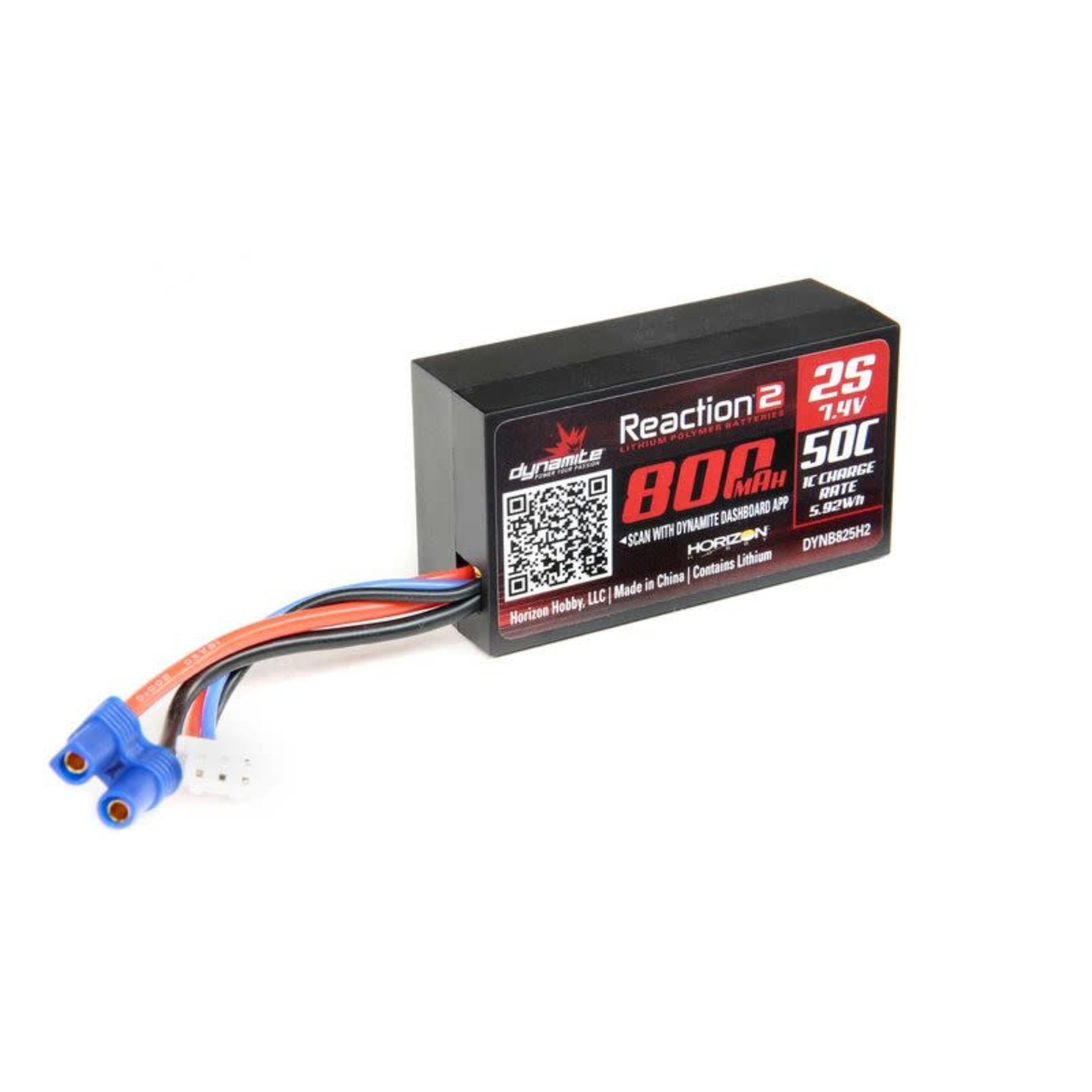 DYNAMITE 7.4V 800mAh 2S 50C Hardcase LiPo Battery EC2