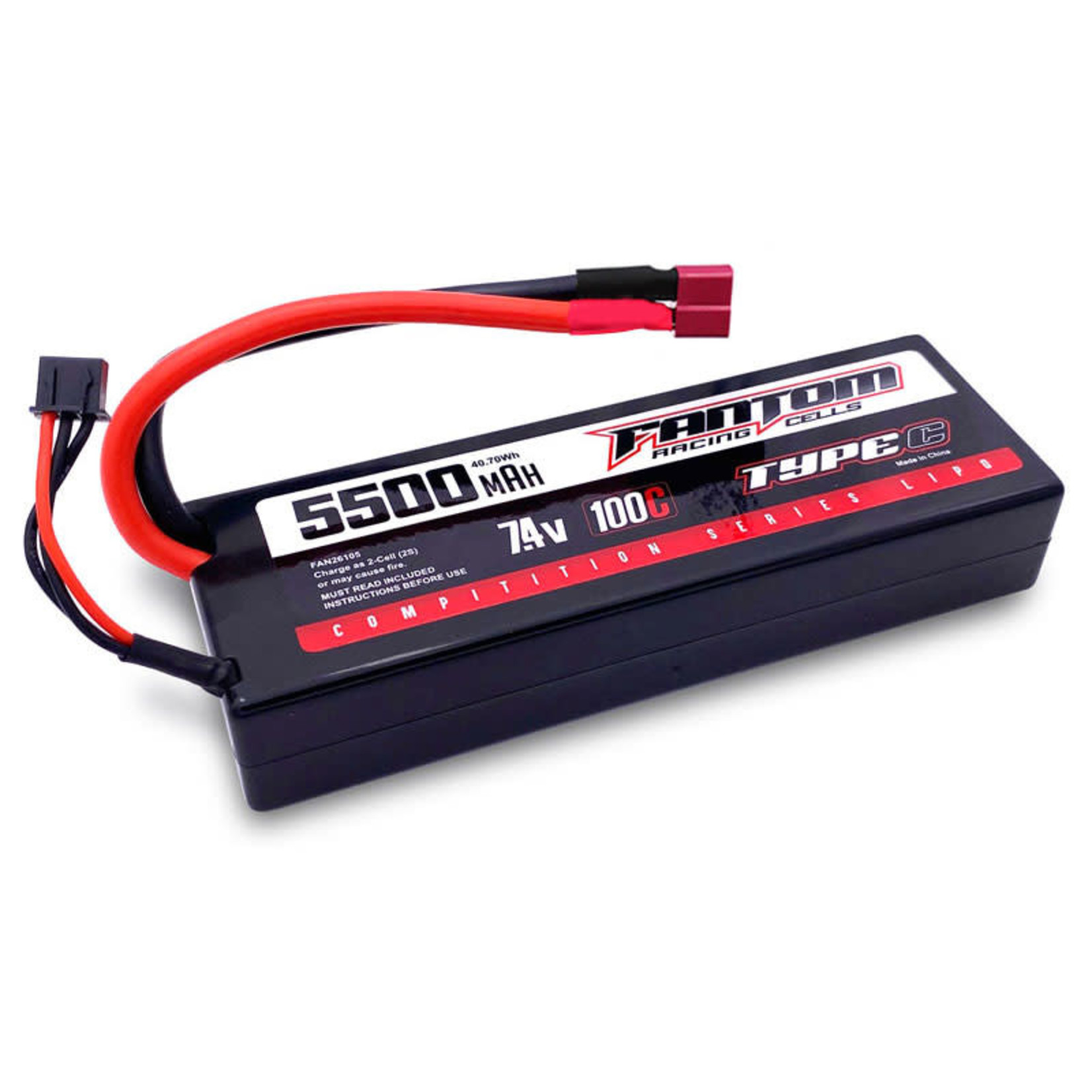 FANTOM RACING 100C COMPETITION SERIES LiPo – 5500mAh, 7.4v, 2-Cell, Deans Connector