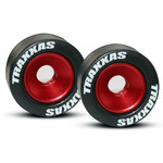TRAXXAS Wheels, aluminum (red-anodized) (2)/ 5x8mm ball bearings (4)/ axles (2)/ rubber tires (2)
