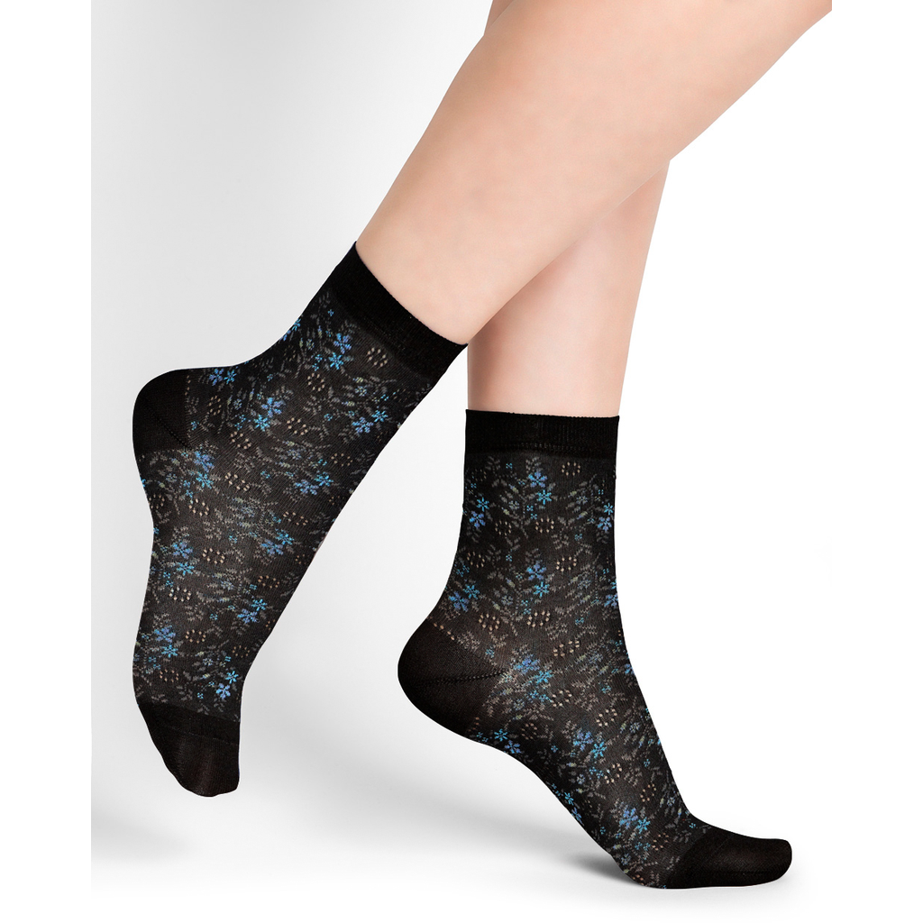 BLEU FORET CHAUSSETTES SOCQUETTES LIBERTY NOIR