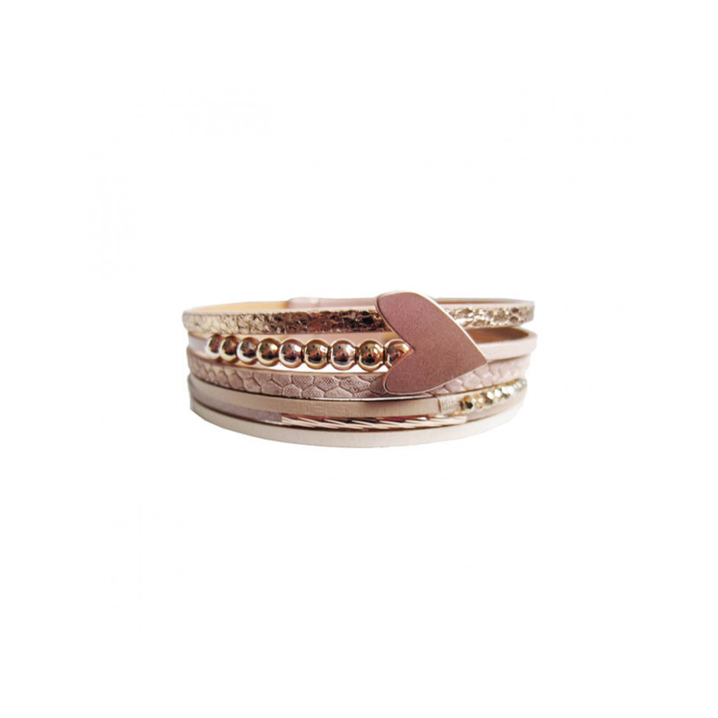 CARACOL CARACOL BRACELET CUIR CUIRETTE COEUR NUD/ROSE