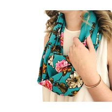 BALUCHON FOULARD INFINI TURQUOISE MOTIFS FLEURS