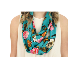 BALUCHON FOULARD INFINI TURQUOISE MOTIFS FLEURS