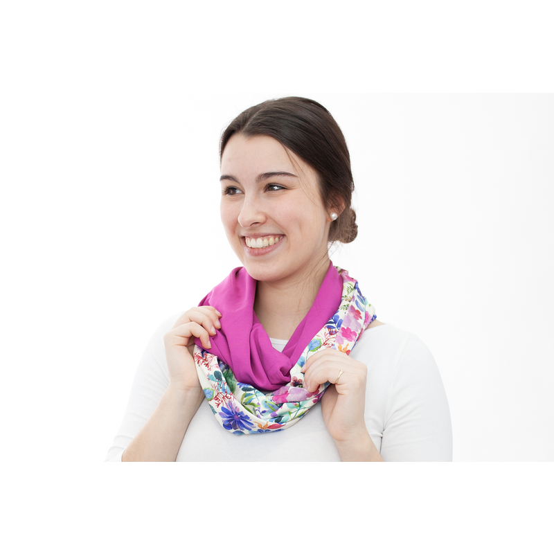 BALUCHON FOULARD INFINI MOTIFS FLEURS ET FUCHSIA