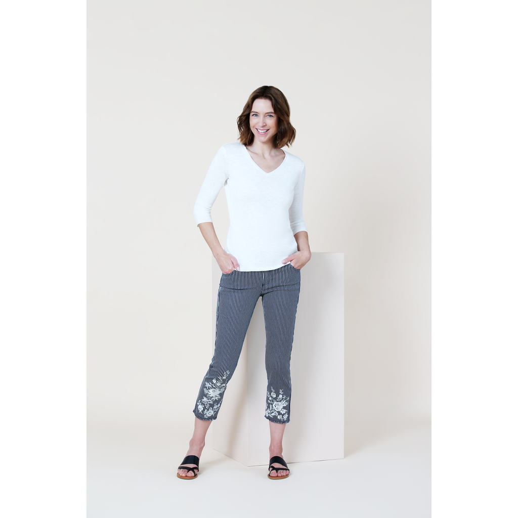 LISETTE TICKING STRIPE PRINT 25'' THINNY CROP NAVY