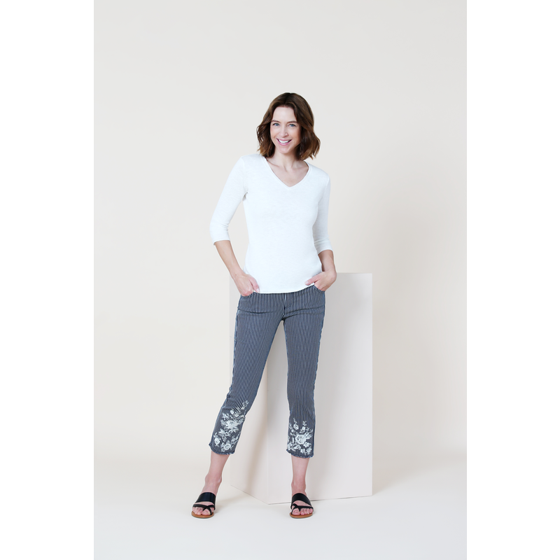 LISETTE TICKING STRIPE PRINT 25'' THINNY CROP NAVY