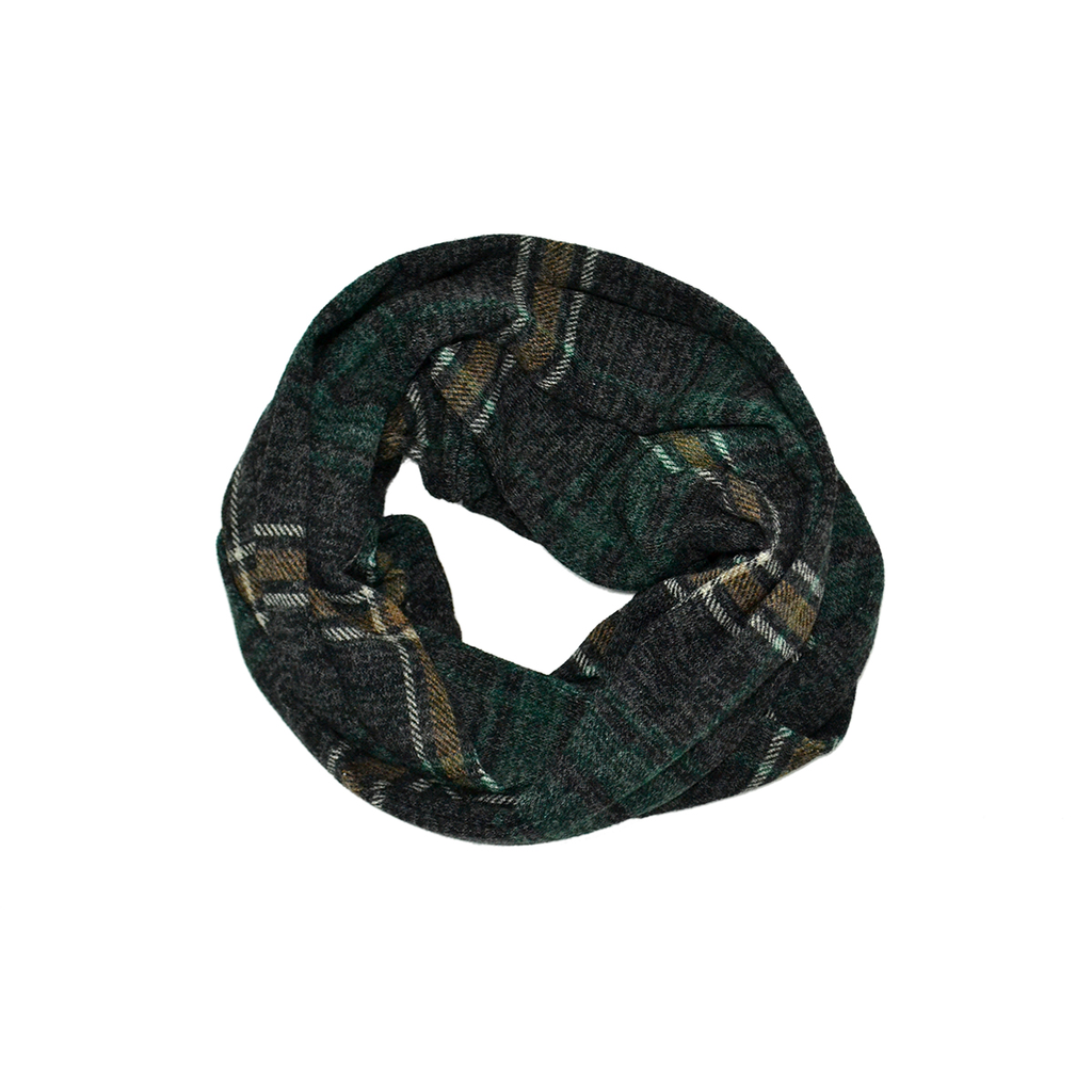 BALUCHON BALUCHON FOULARD INFINI PLAID VERT JAUNE CHARCOAL