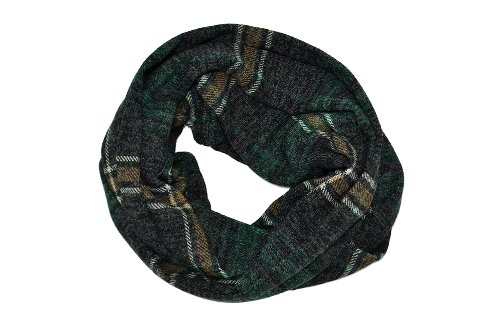 BALUCHON BALUCHON FOULARD INFINI PLAID VERT JAUNE CHARCOAL