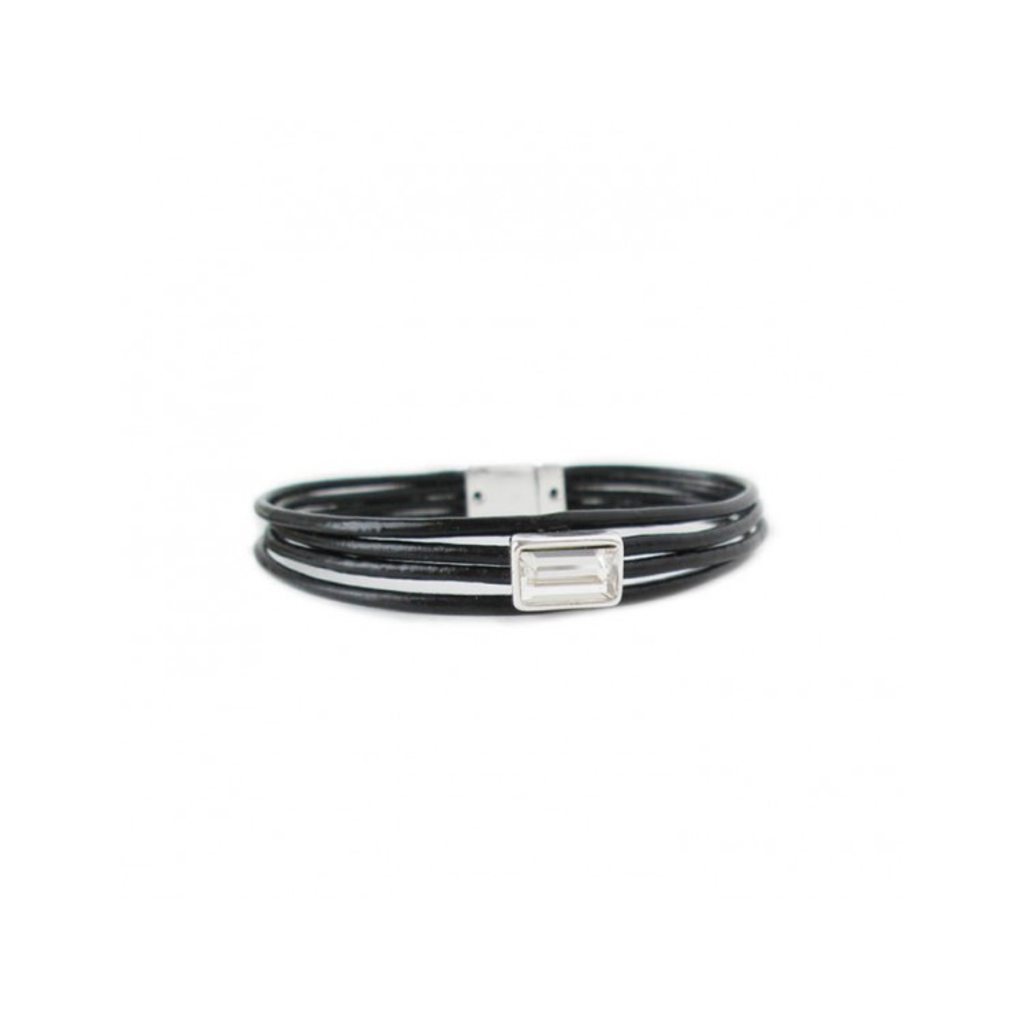 CARACOL CARACOL BRACELET  CUIR ET DIAMANT NOIR