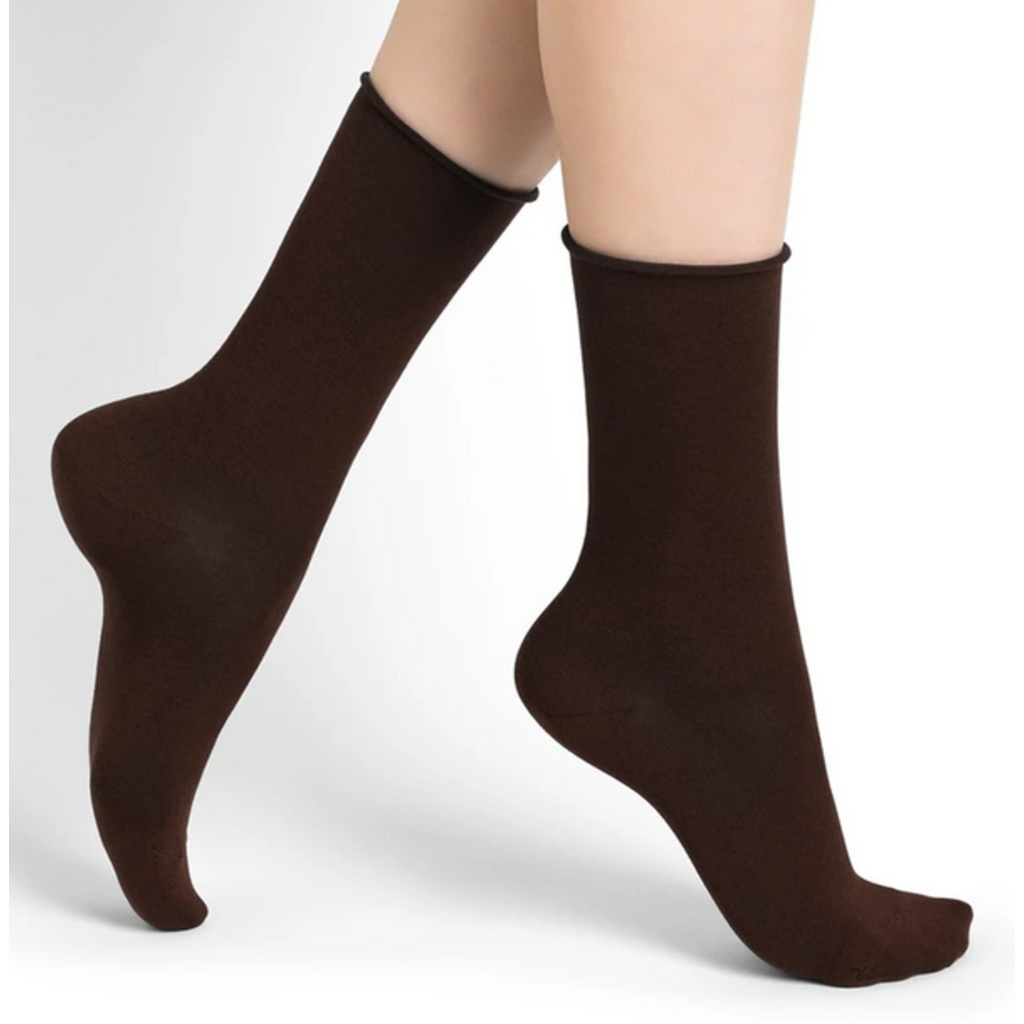 BLEU FORET CHAUSSETTES VELOUTE UNI MARRON