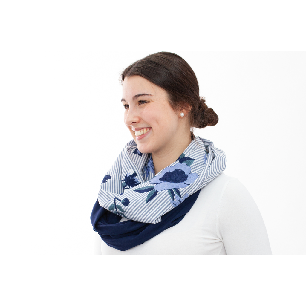 BALUCHON FOULARD INFINI RAYURES/BRODERIES/MARINE