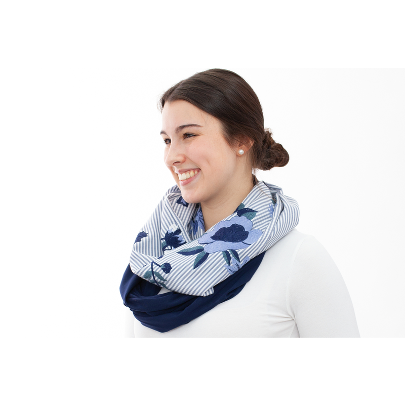 BALUCHON FOULARD INFINI RAYURES/BRODERIES/MARINE