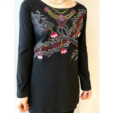 LEOPARDS AND ROSES TUNIQUE EMBROIDERY NOIR/ROSE