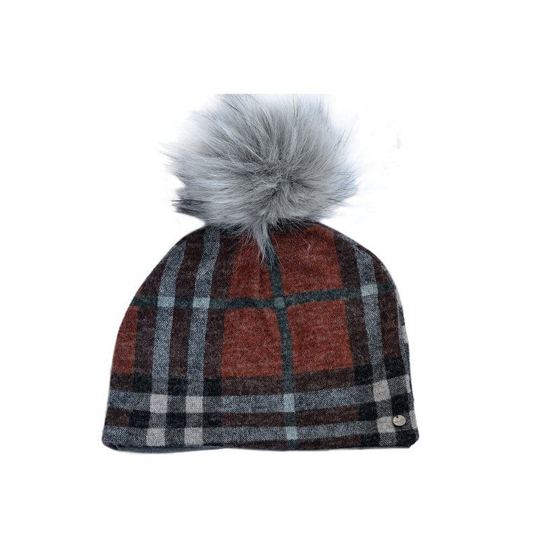 BALUCHON BALUCHON TUQUE POMPON IMMITATION FOURRURE TARTAN ORANGE