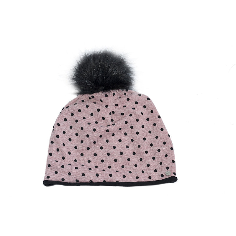 BALUCHON BALUCHON TUQUE POMPON IMMITATION FOURRURE POIS ROSE