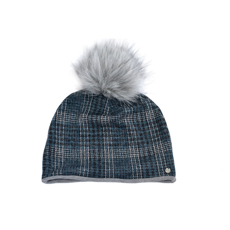 BALUCHON BALUCHON TUQUE POMPON IMMITATION FOURRURE PLAID SARCELLE