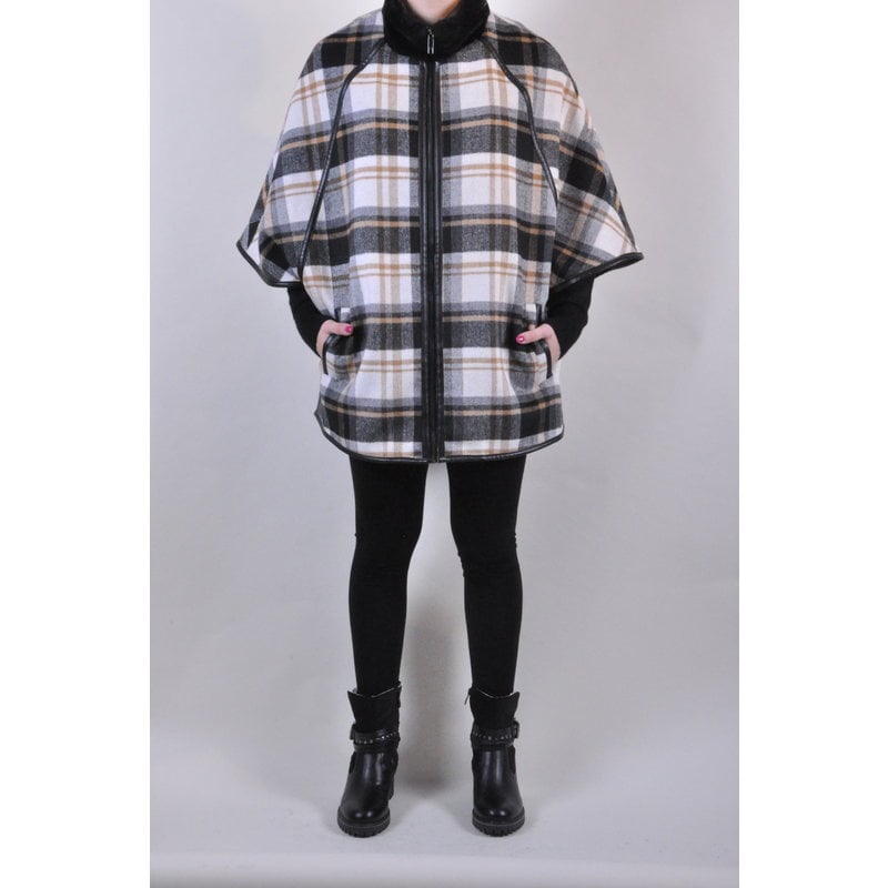 RENUAR RENUAR MANTEAU/CAPE A CARREAUX NOIR/BEIGE COMBO