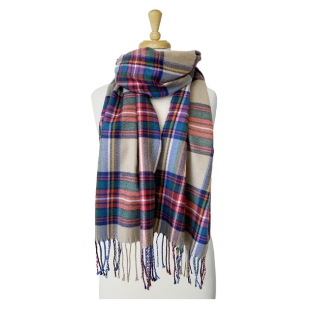 CARACOL CARACOL FOULARD MOTIF TARTAN GRIS PALE