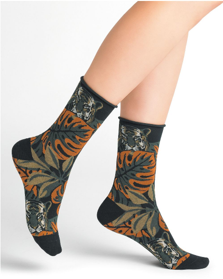BLEU FORÊT BLEU FORET CHAUSSETTE VELOUTE TIGRE NOIR