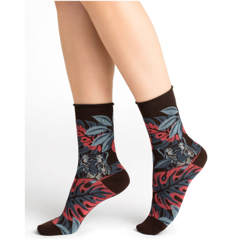 BLEU FORÊT BLEU FORET CHAUSSETTE VELOUTE TIGRE MARRON