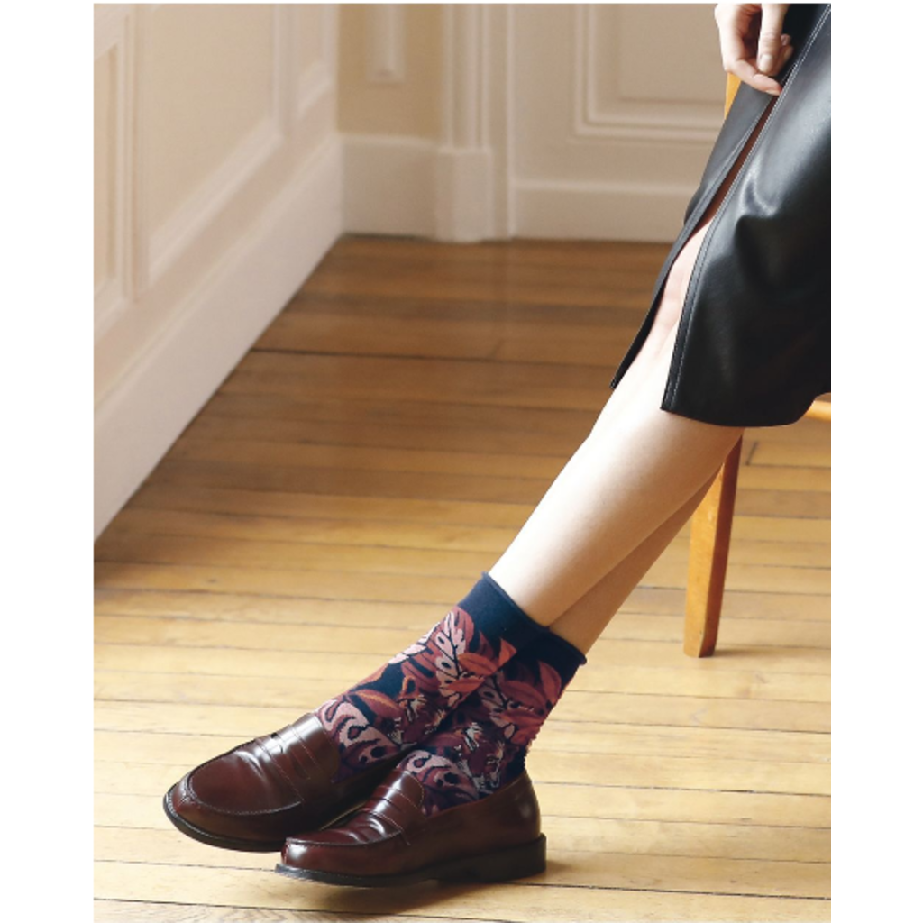 BLEU FORÊT BLEU FORET CHAUSSETTE VELOUTE TIGRE MARINE