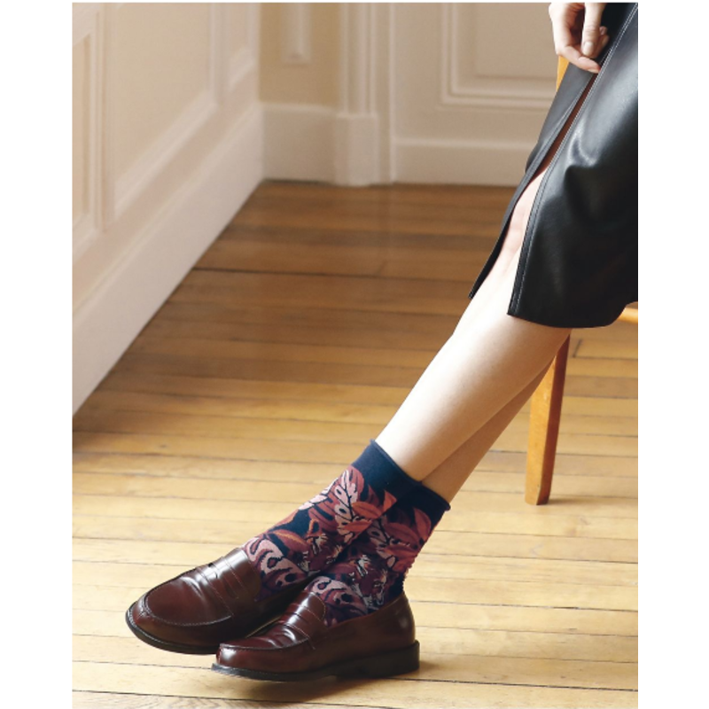 BLEU FORÊT BLEU FORET CHAUSSETTE VELOUTE TIGRE MARINE