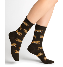 BLEU FORÊT BLEU FORET CHAUSSETTE VELOUTE PANTHERES KAKI PROFOND