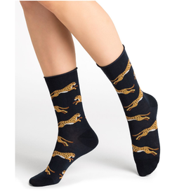 BLEU FORÊT BLEU FORET CHAUSSETTE VELOUTE PANTHERES MARINE