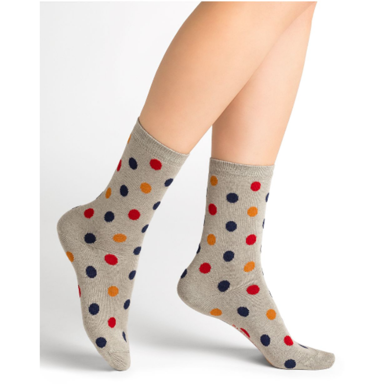 BLEU FORET CHAUSSETTE MICROMODAL CACHEMIRE POIS GRIS