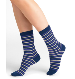 BLEU FORÊT BLEU FORET CHAUSSETTE MICROMODAL CACHEMIRE RAYURES ENCRE